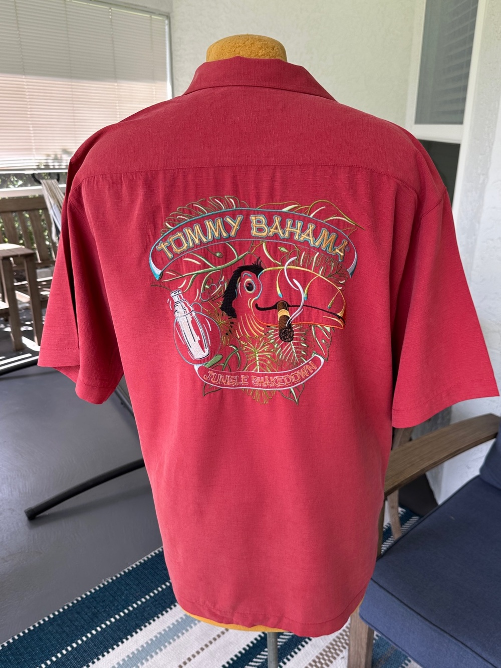 Tommy Bahama Silk Shirt Parrot Embroidered